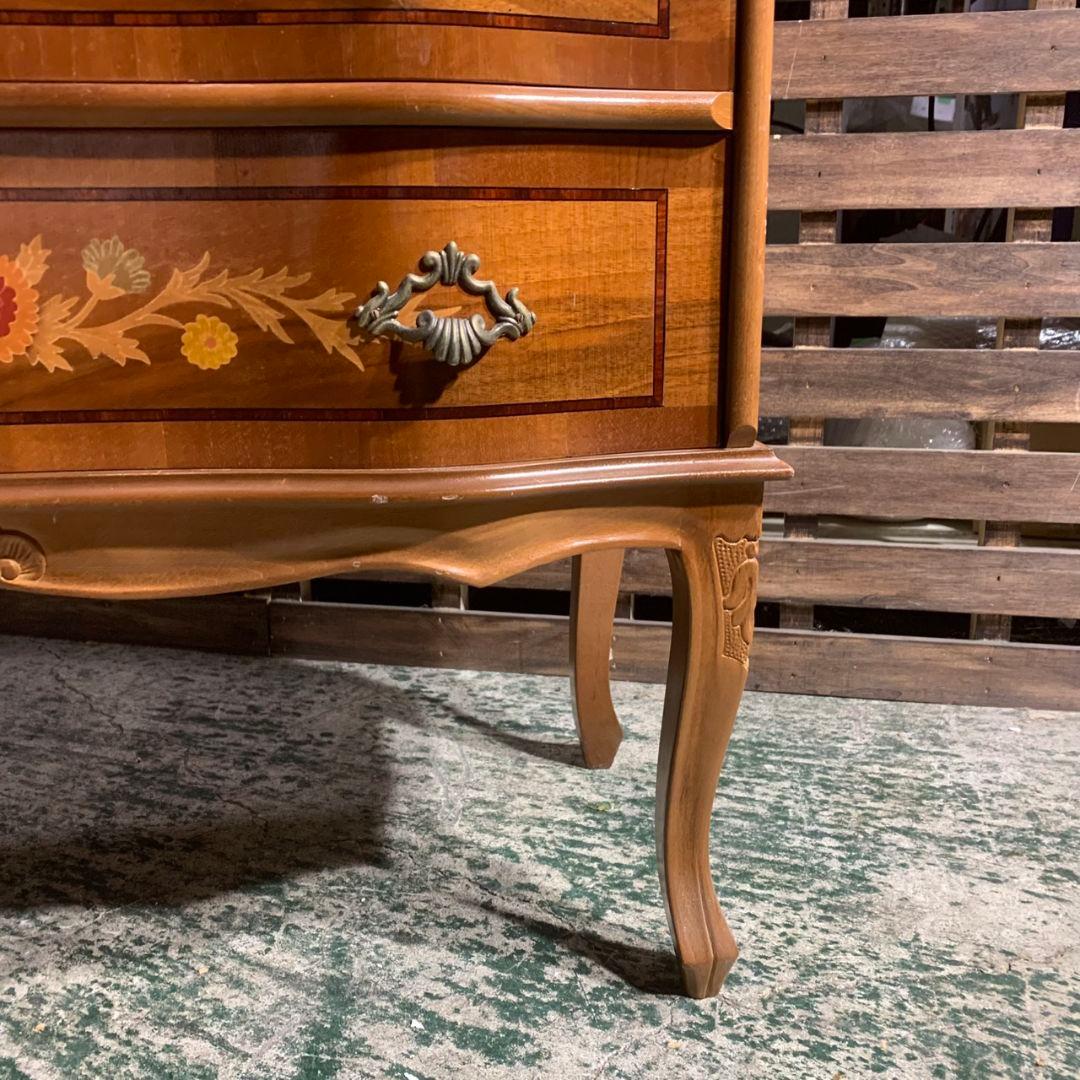 K530 猫脚 ヨーロッパ家具 象嵌細工 3段チェスト アンティーク家具