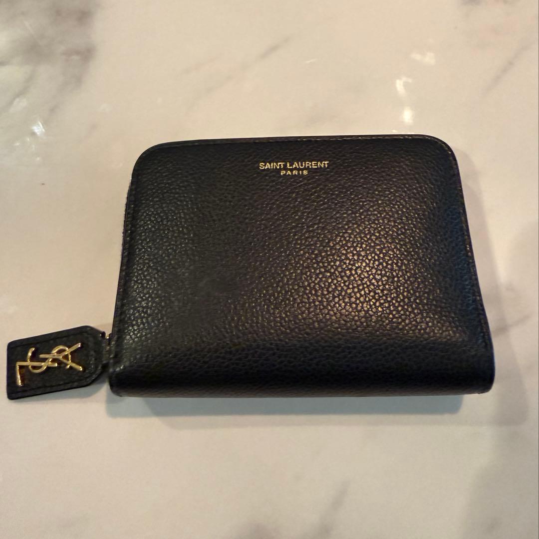 サンローラン　折り財布　コンパクトジップアラウンドウォレット　ブラック　レザー