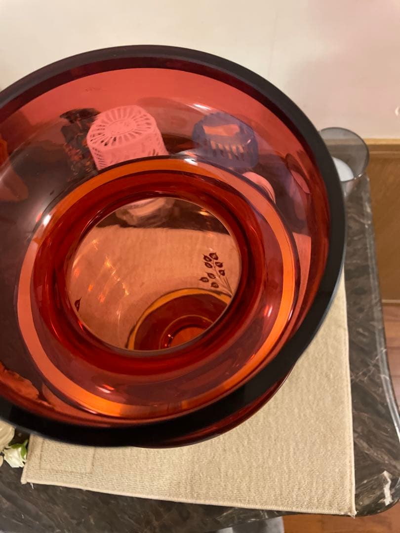 最終価格未使用BOHEMIA ◆【花器】ボヘミア/手描き フラワーベースボルドー