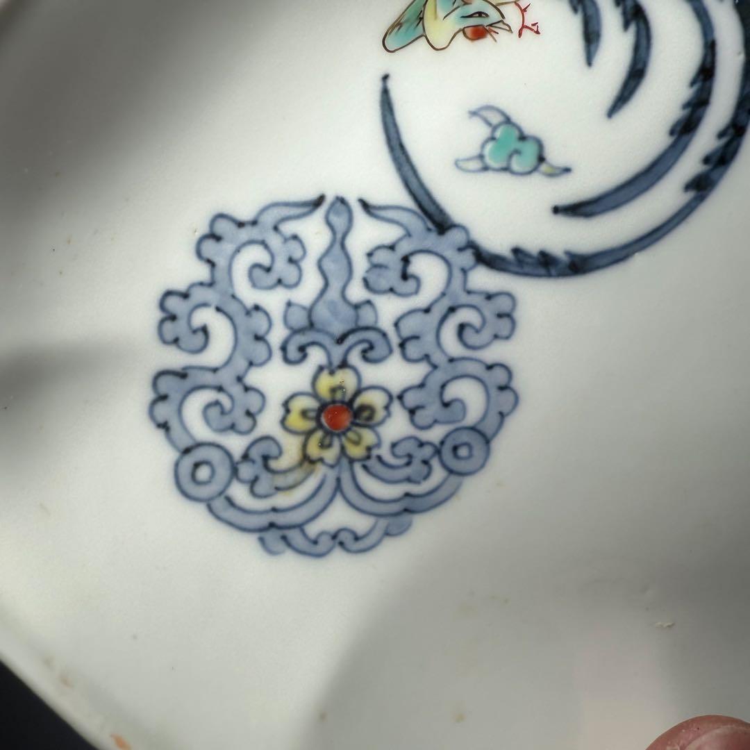 大正〜昭和初期　十二代柿右衛門　錦　丸文様　鳳凰文　変形皿　角福　5枚　希少な器