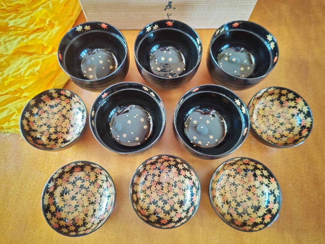 輪島塗 慶塚作 蒔絵糸目蓋付き吸い物椀5客 新品未使用