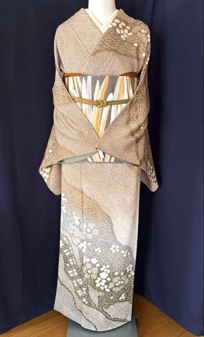 【総絞訪問着】本疋田絞り極上品　道長手絞り手染め　LLサイズ