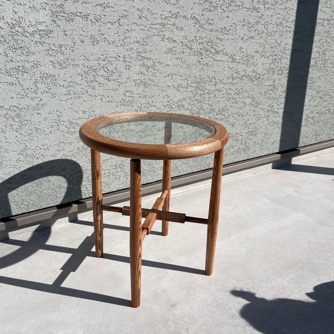 サイドテーブル　無垢　ガラステーブル