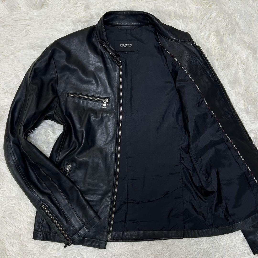 【美品/L】バーバリーブラックレーベル ライダース レザージャケット ノバ 黒