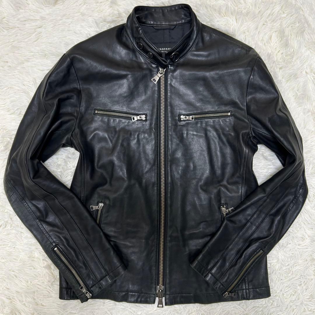 【美品/L】バーバリーブラックレーベル ライダース レザージャケット ノバ 黒