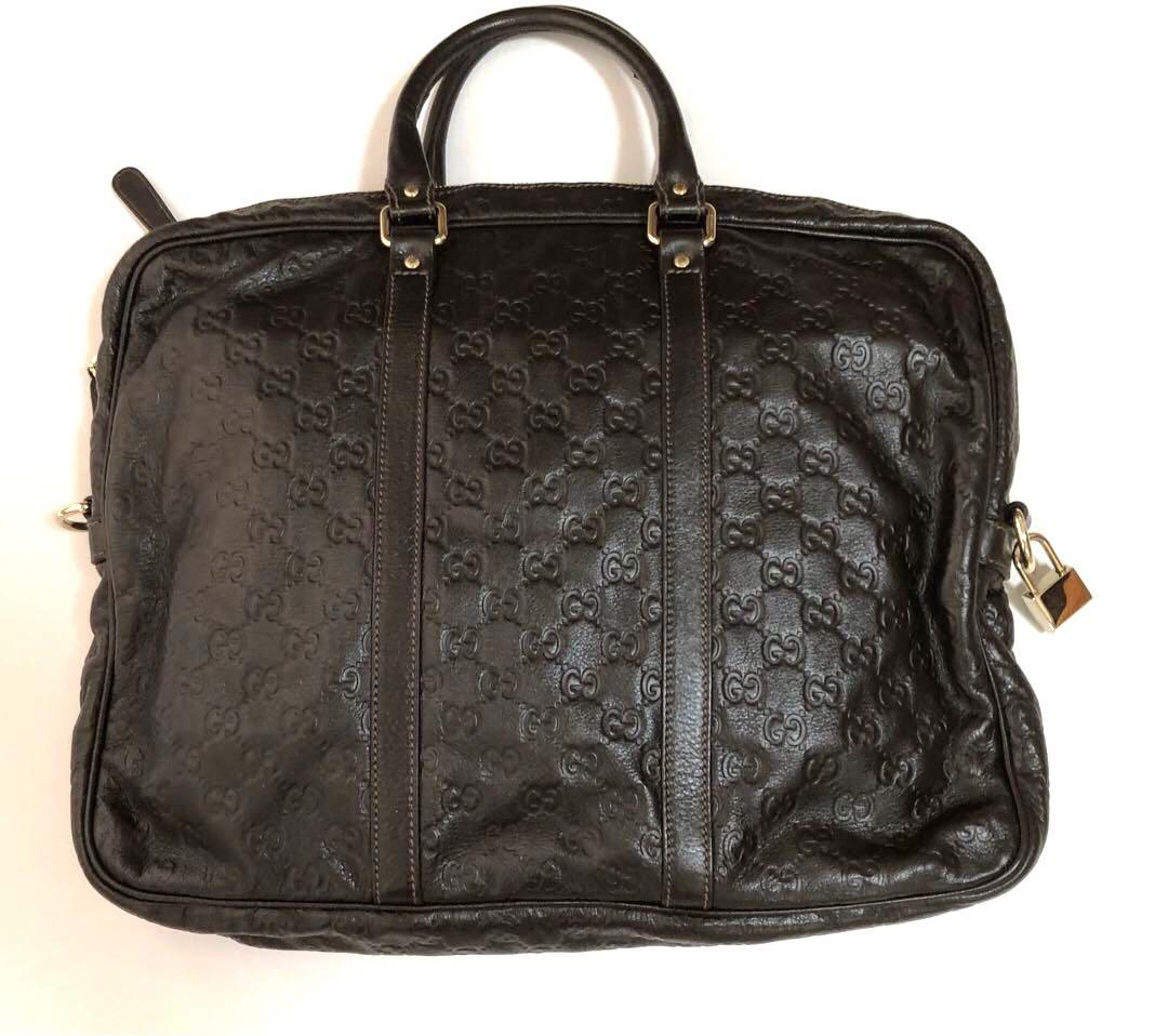 【美品】GUCCI / グッチシマレザー ビジネスバッグ ダークブラウン