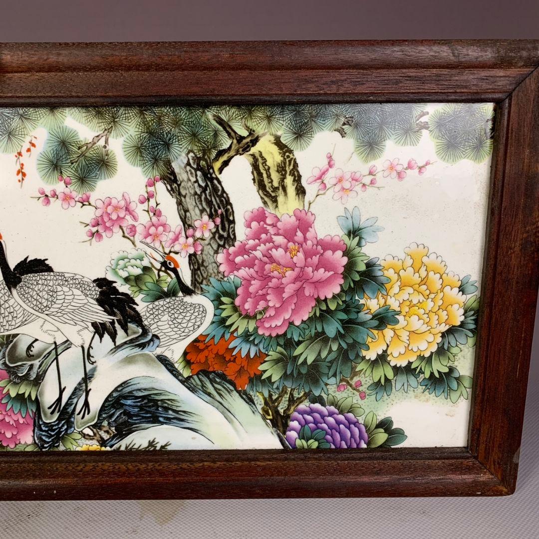 景徳鎮 粉彩六鶴同春図 陶板画 掛飾 装飾品 工芸品 美術品 置物