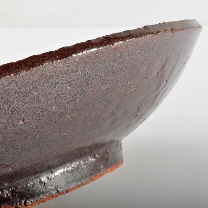 l-wap　河井博次作　鐵飴緑釉筒描皿　飾皿　河井紅苑識箱　V　R6070