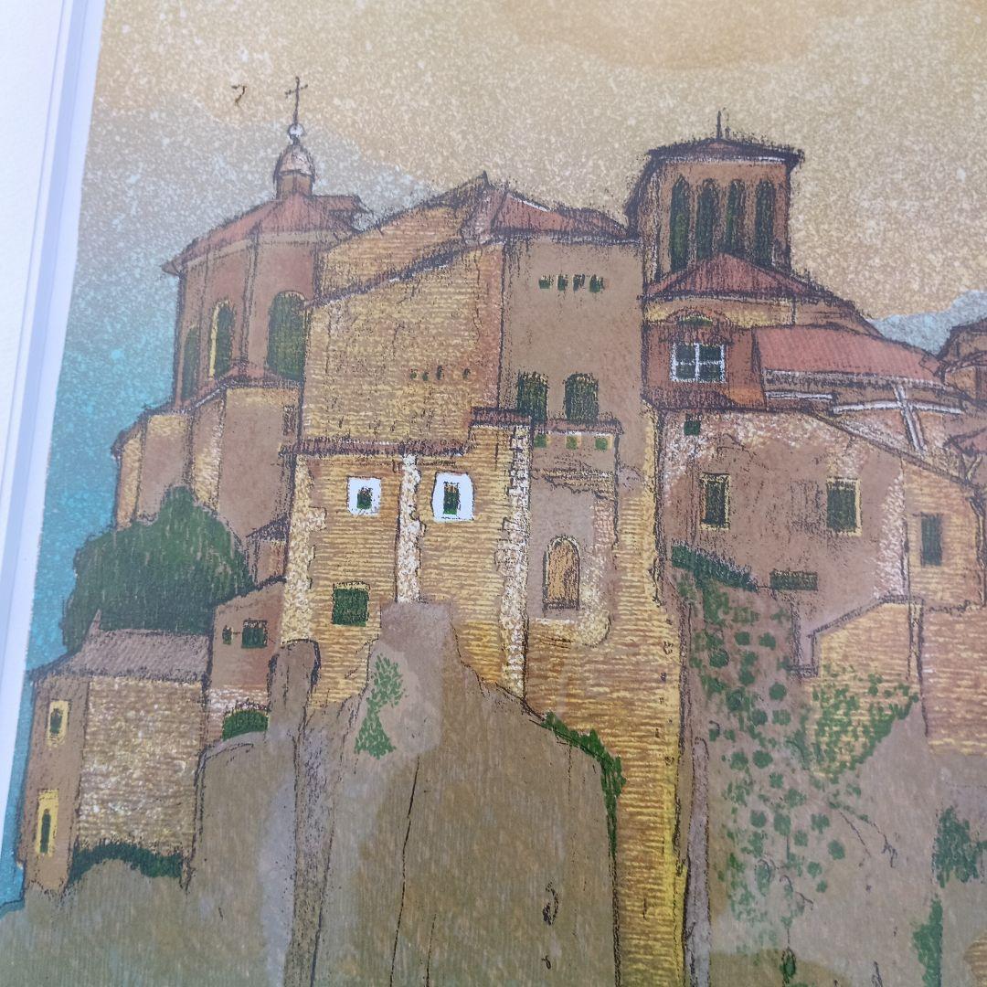 3522)小川一衛　リトグラフ　クレーンの見えるカテドラル