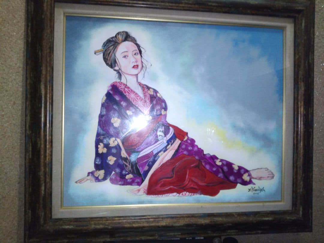 美人画、裸婦、油彩１２号、芸子、山本英二、額縁、真作肉筆、高塚省吾、森本草介。