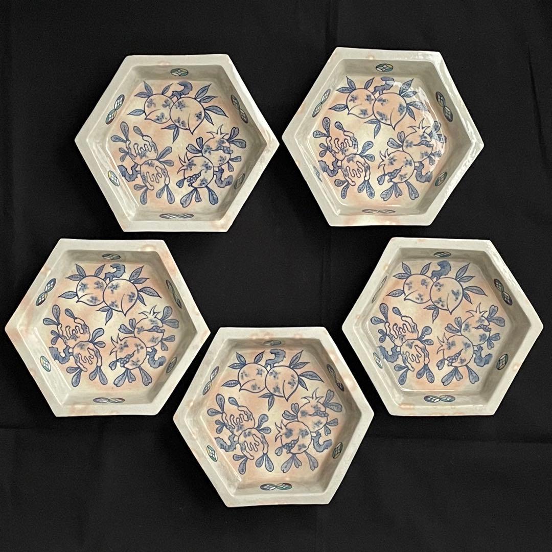 祥瑞窯 浅見五郎助 5代 6代 京焼 清水焼 六角皿 三多図 七宝文