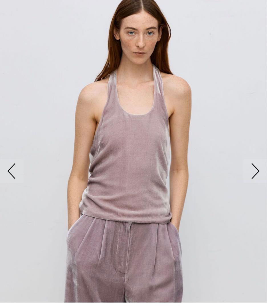 BACCA レーヨンシルクベルベット ホルターネックブラウス　ダークブルー