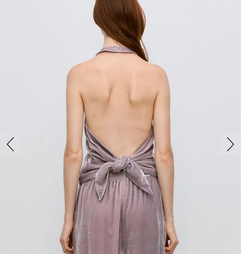 BACCA レーヨンシルクベルベット ホルターネックブラウス　ダークブルー