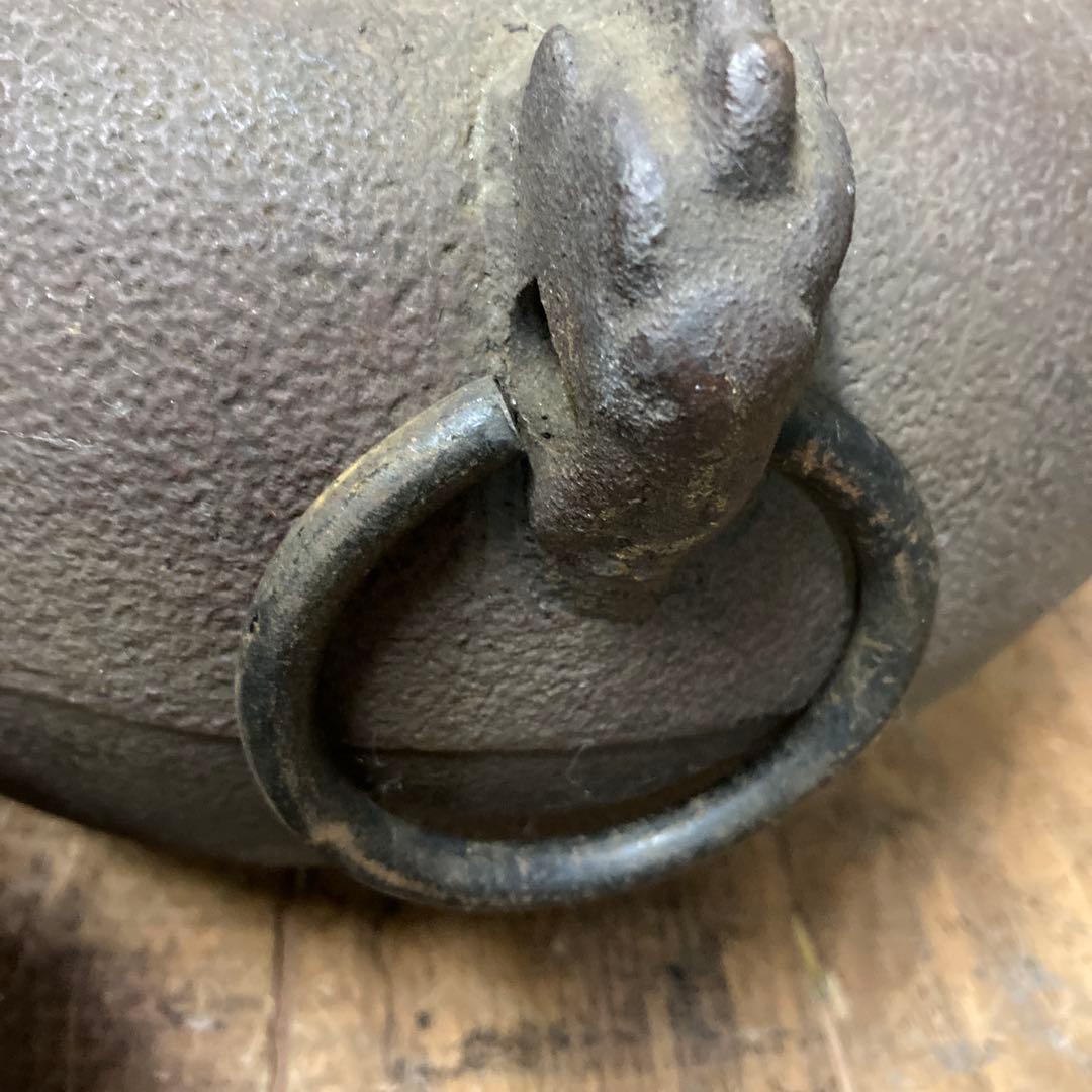 E4 古鉄 鉄瓶 風炉釜 鉄釜 茶道具 囲炉裏 火鉢 古民具 炭火 骨董 骨董品