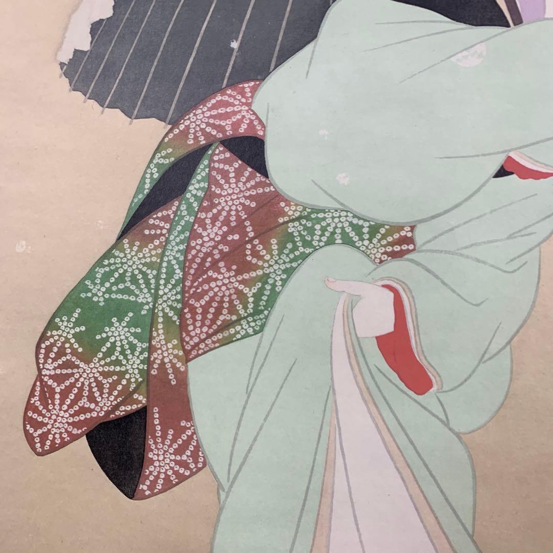 美品 掛け軸 上村松園筆「初音」浮世絵美人 リトグラフ 限定品