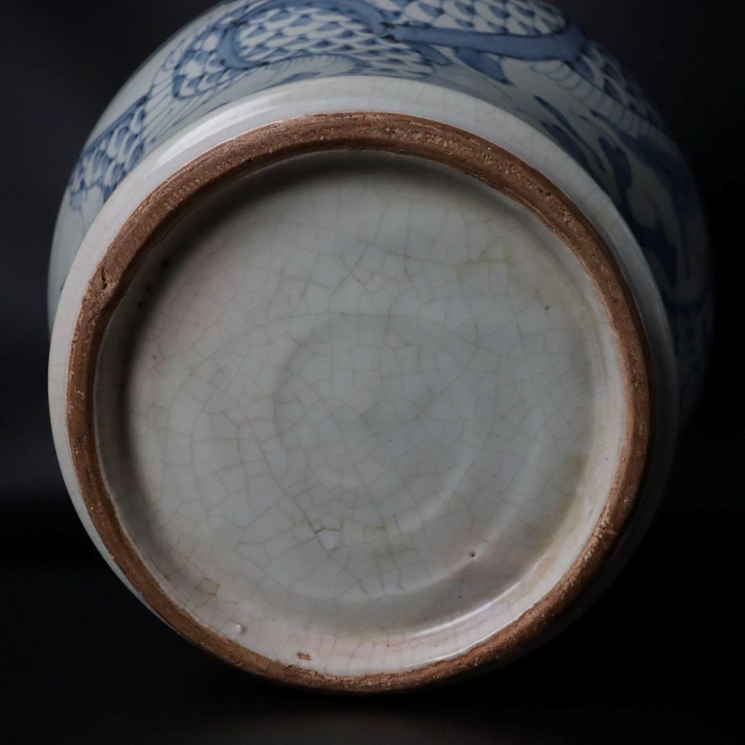 李朝時代 染付雲龍図花入 高：32cm 朝鮮古陶 唐物骨董