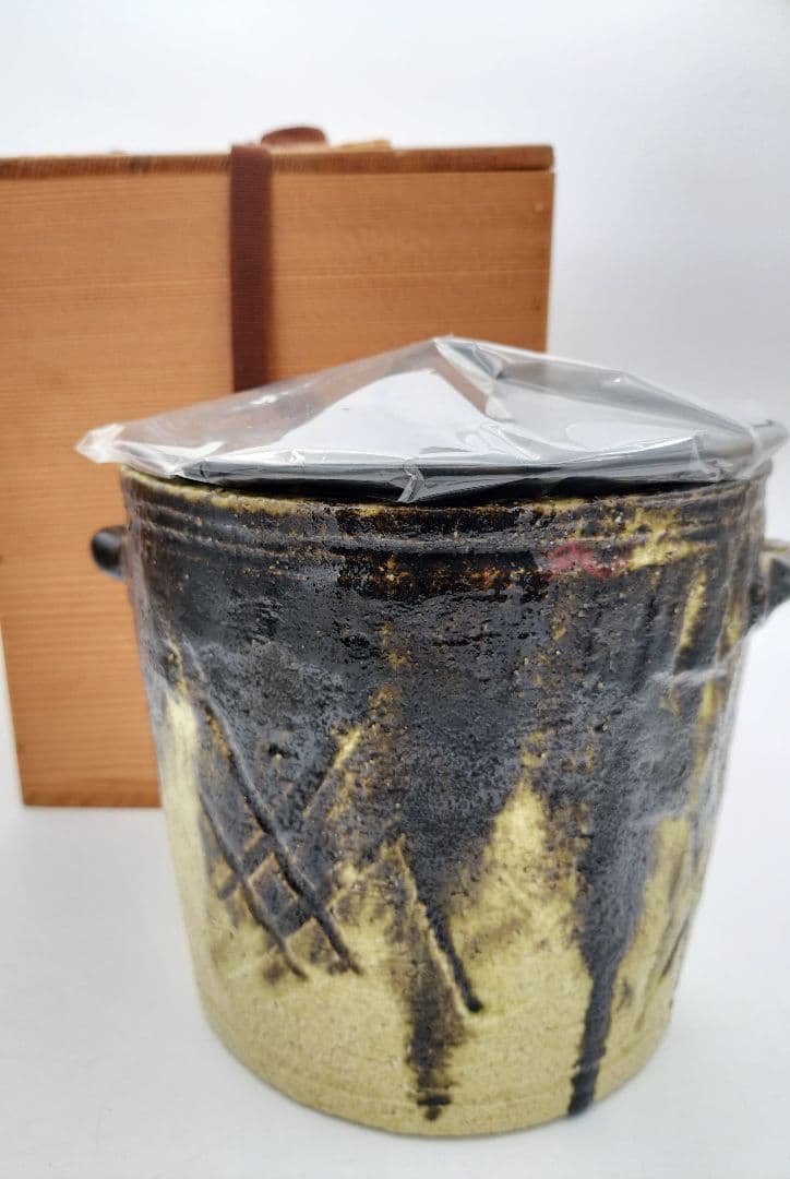 b385 【新品・未使用】水指 焼貫 川崎和楽 木箱 茶道具