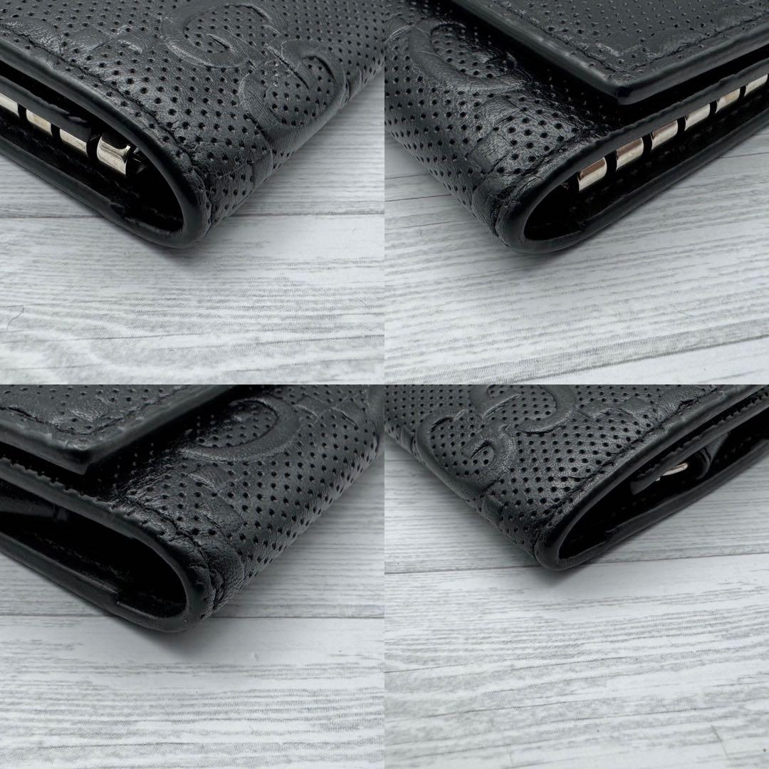 【極美品】GUCCI エンボス　GG 6連 キーケース キーリング ブラック