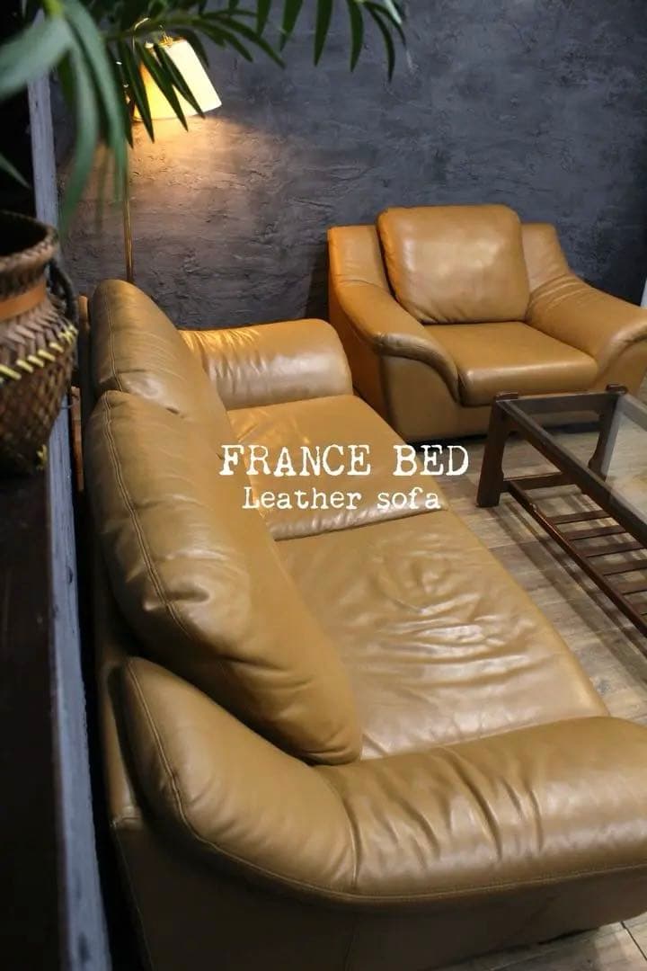 首都圏送無料〜 本革　キャメル　3人掛け　1人掛け　ソファ テーブル　セット割