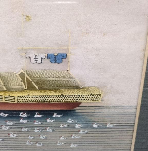 古画　当時の舟の生活　肉筆水彩画です。日本にはない表現が随所に見られます。４