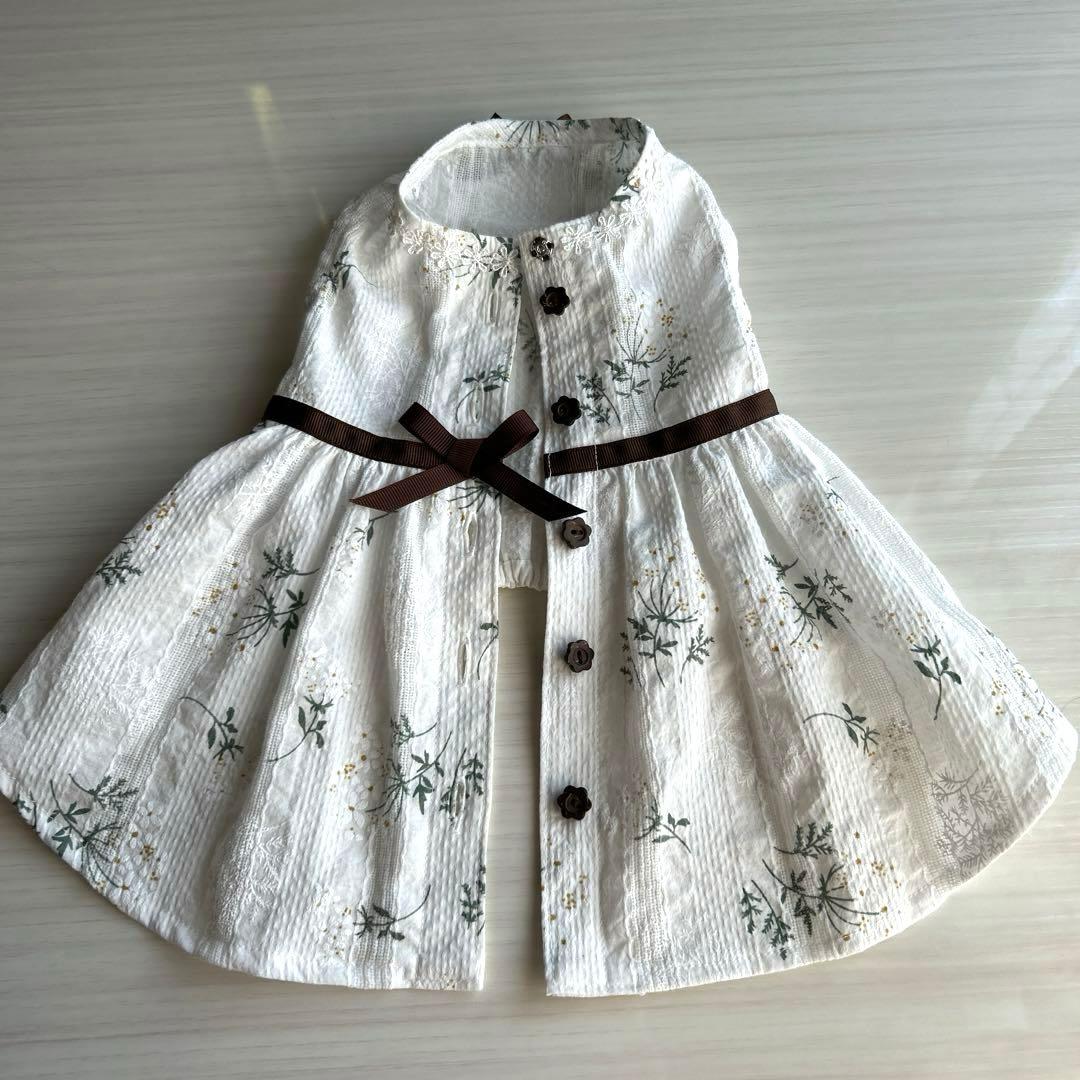 No.119  犬服ハンドメイド　背中開きワンピース　ホワイト