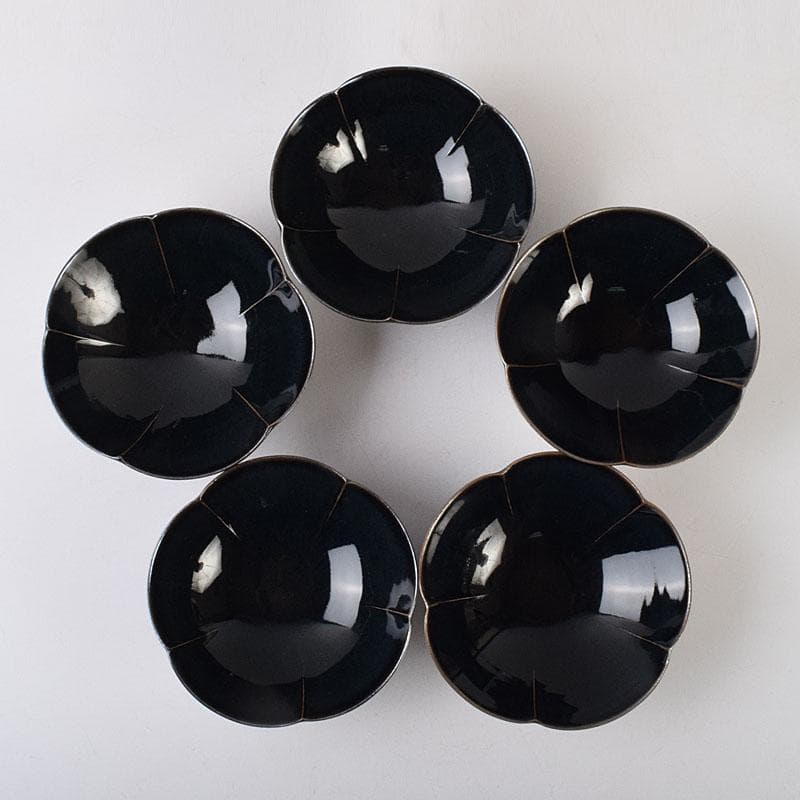 和食器　常滑焼　轍窯　久田重義作　天目組鉢　五客　共布共箱　V　R9221