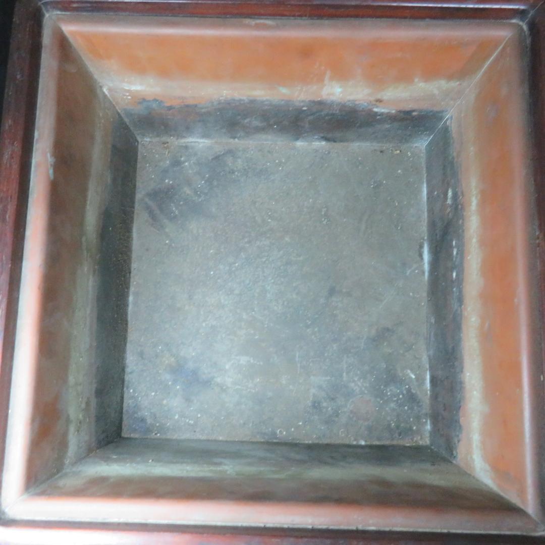 角火鉢 紫檀製 木製 瓢箪取っ手 内銅 囲炉裏 手あぶり B