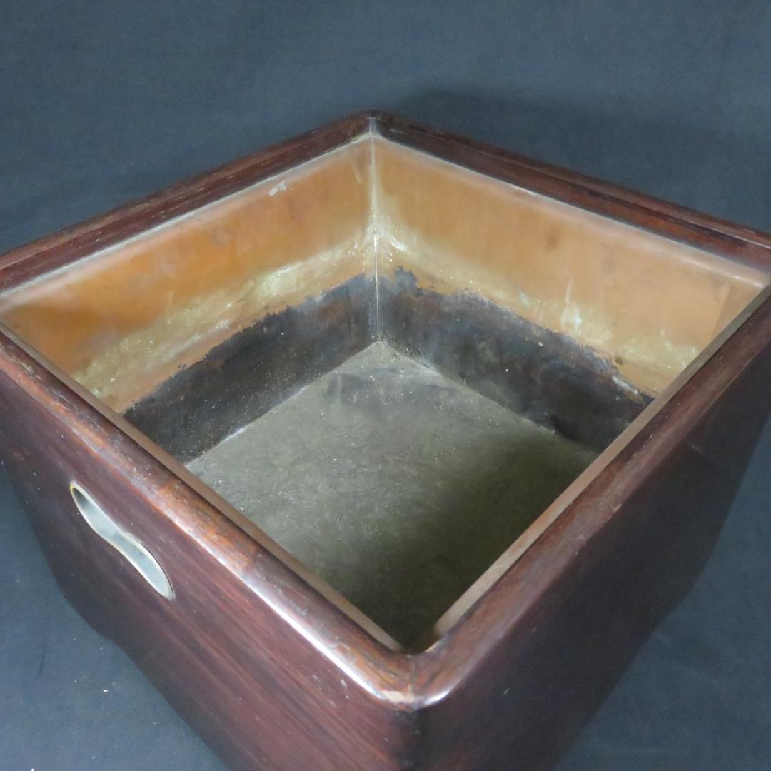 角火鉢 紫檀製 木製 瓢箪取っ手 内銅 囲炉裏 手あぶり B