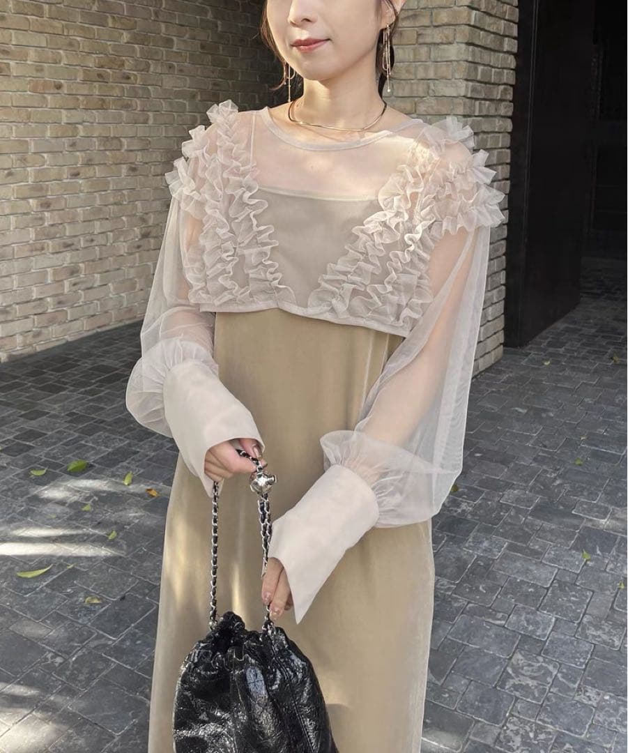 CAPRICIEUX LE'MAGE チュールフリルベロアワンピース