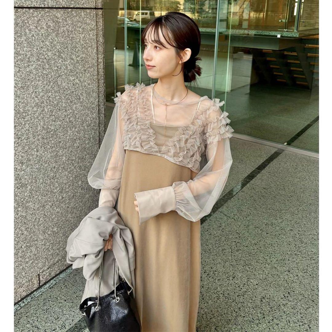 CAPRICIEUX LE'MAGE チュールフリルベロアワンピース