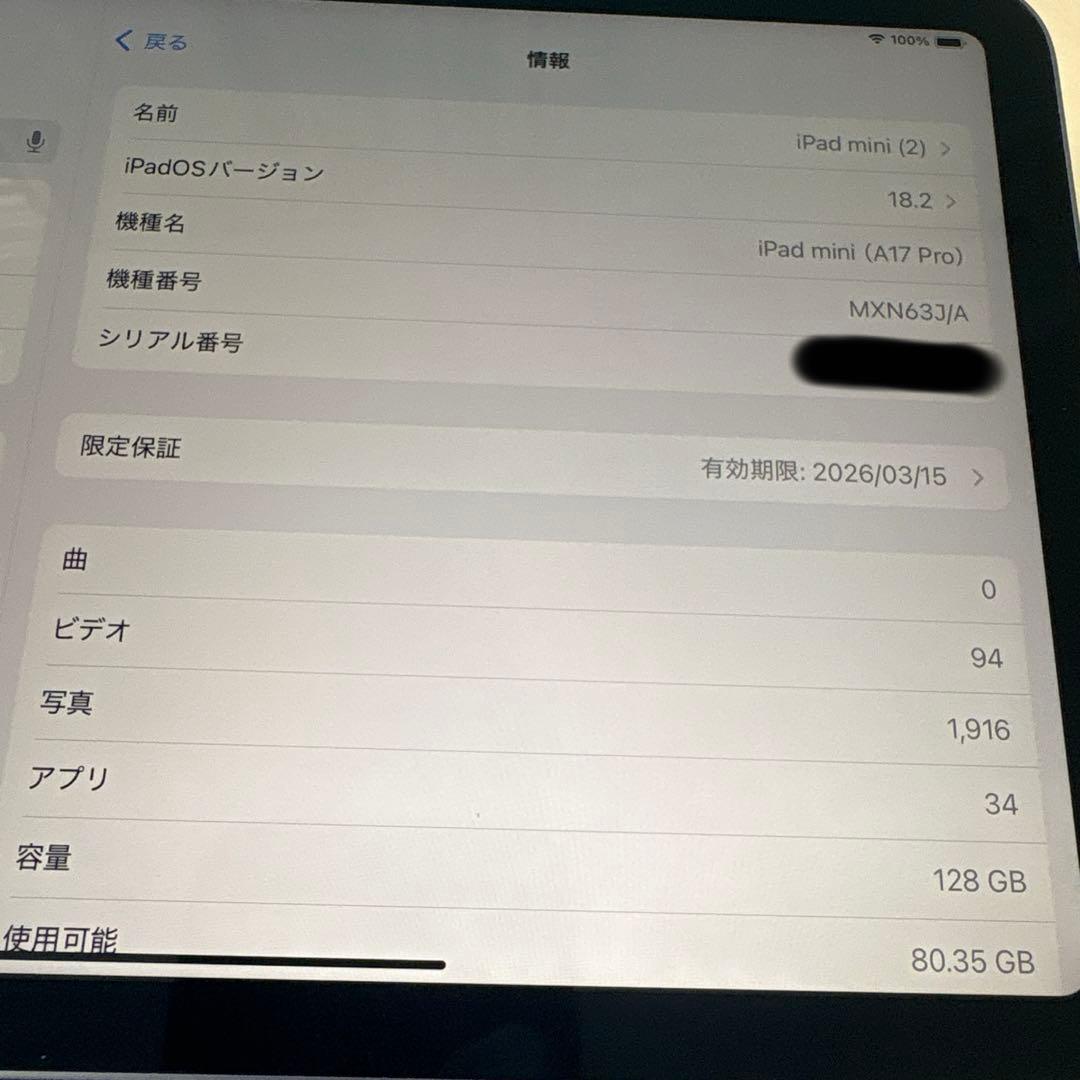 iPad mini 第7世代 A17 Pro 128GB Wi-Fi グレイ