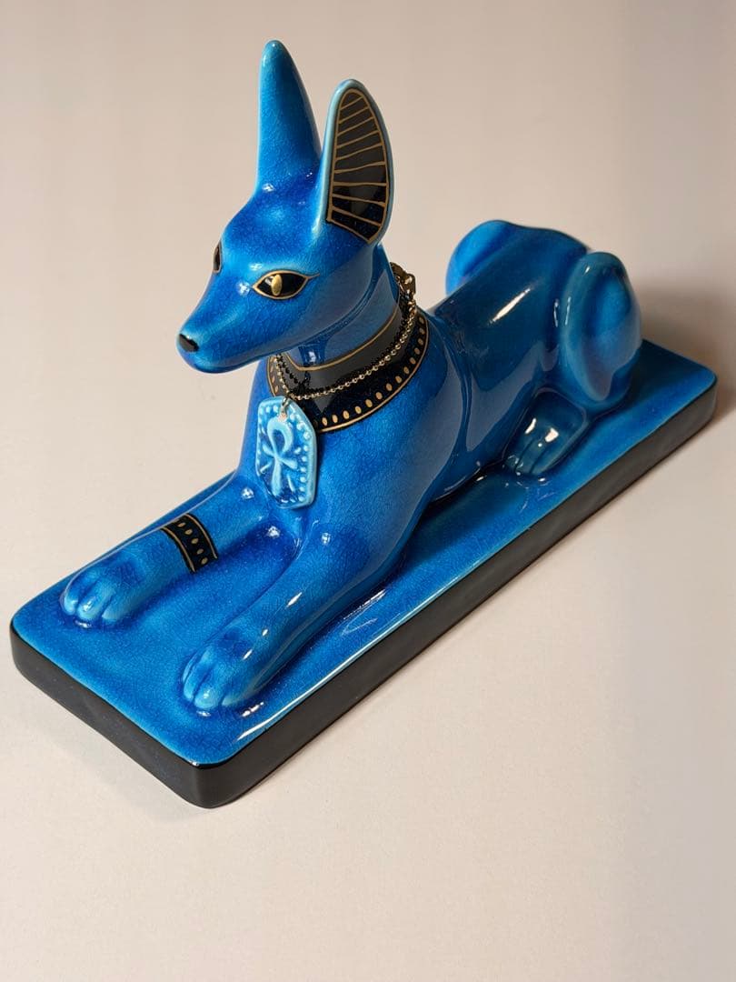 #美濃焼 幸兵衛窯 エジプト神 九栄神　アヌビス　犬 青釉金彩　S-1