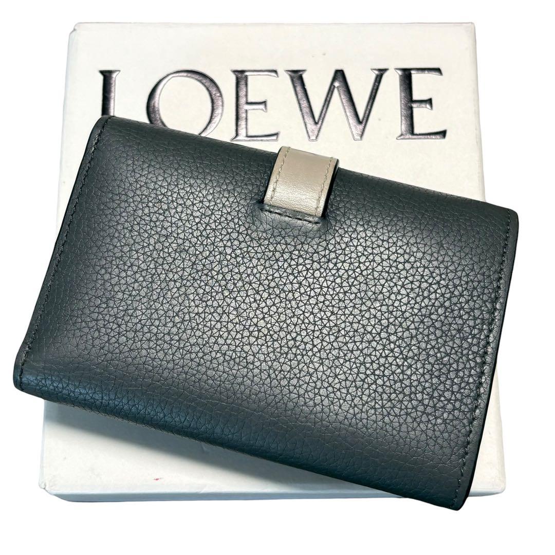 美品　ロエベ　バーティカルウォレット　スモール　三つ折り　レザー　ダークグレー