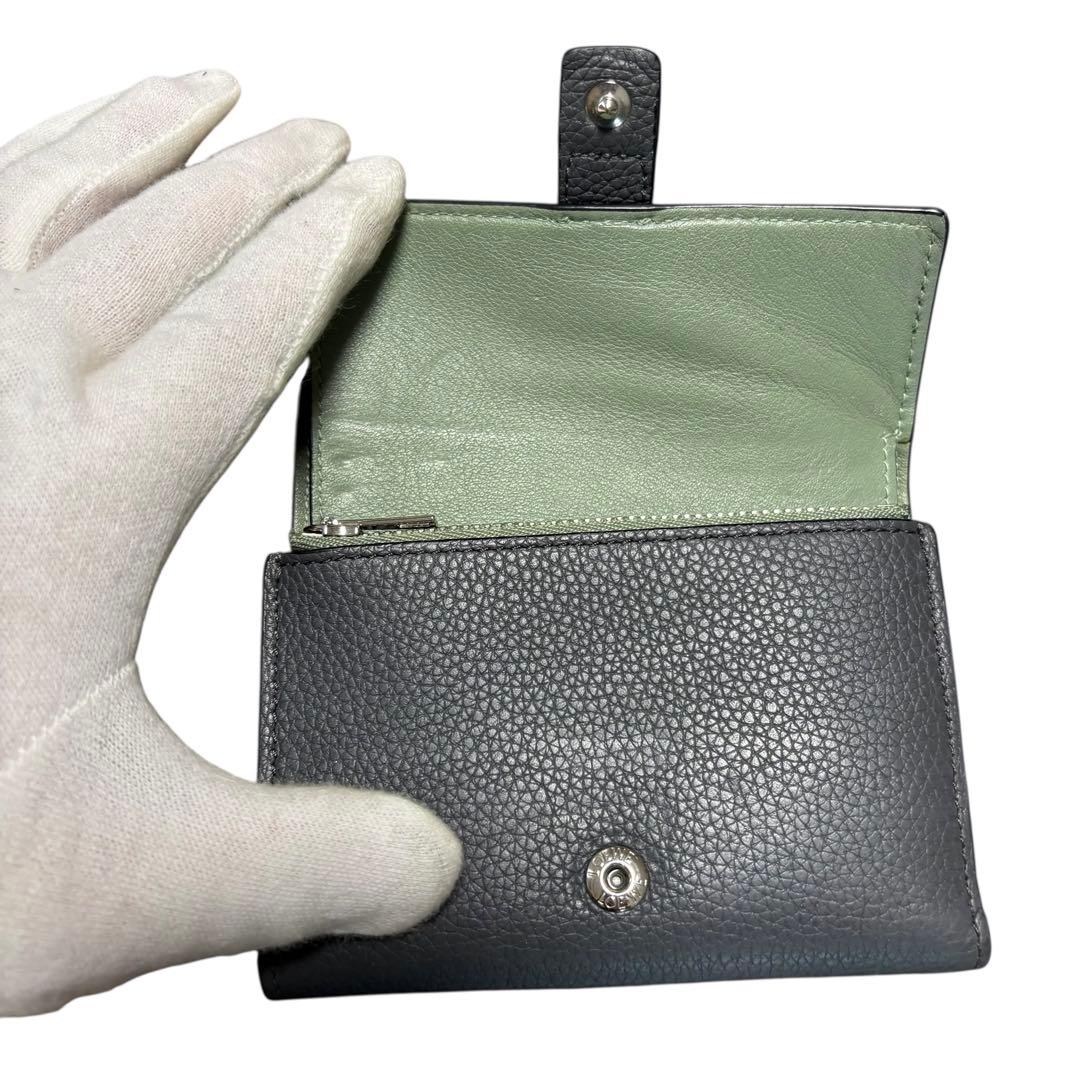 美品　ロエベ　バーティカルウォレット　スモール　三つ折り　レザー　ダークグレー