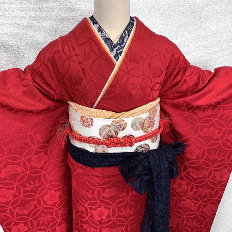 509z20〇三松取扱い 花がぁる 色無地振袖 地紋 松竹梅 赤〇成人式 結婚式