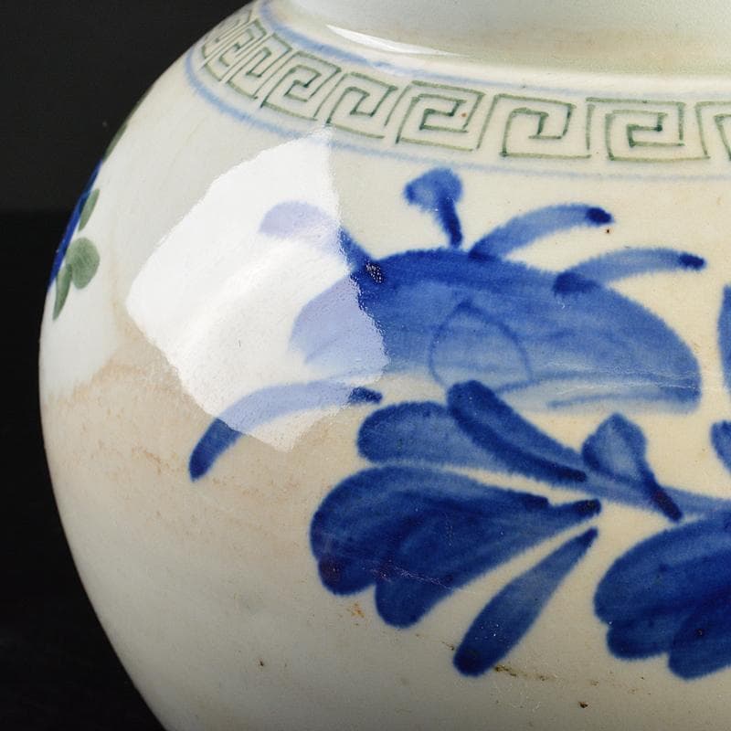 朝鮮美術　李朝　色絵　花文　壺　M　R7348B