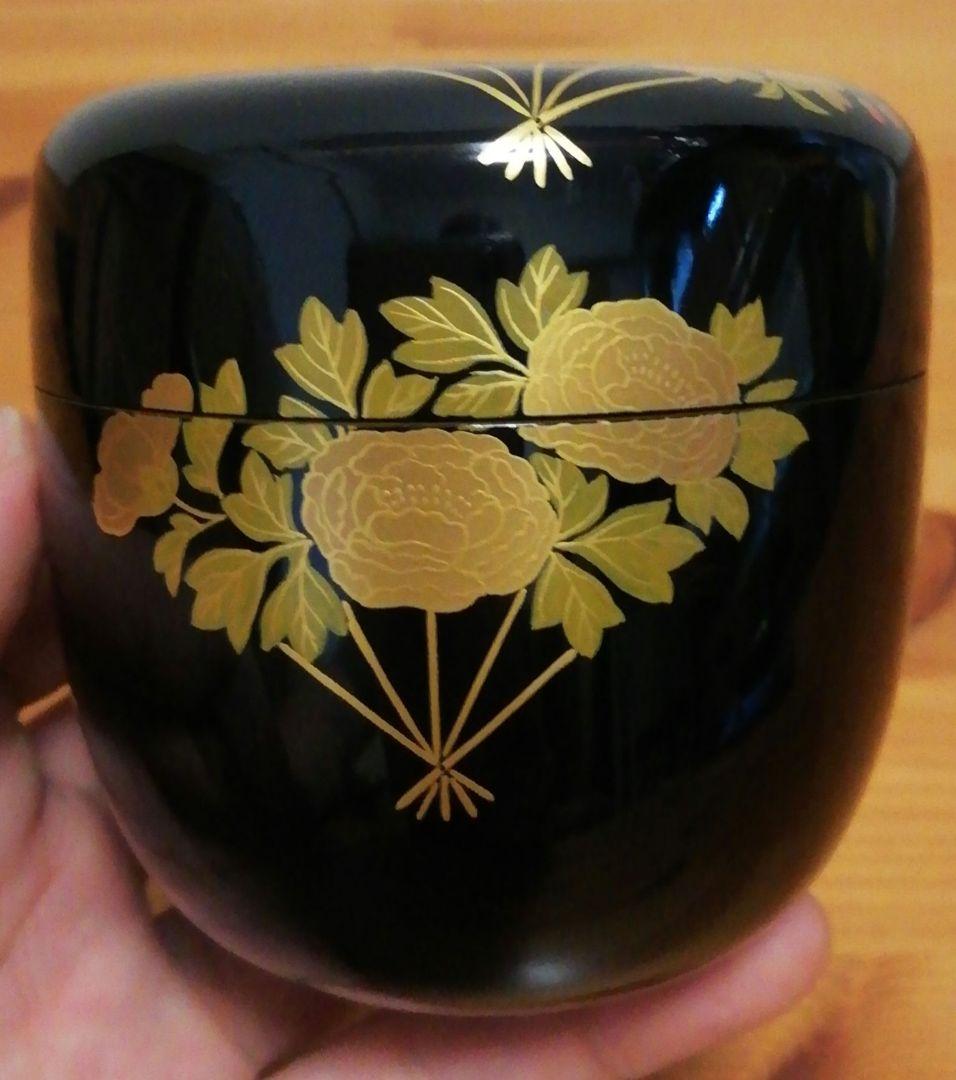 一心斎作　花扇　蒔絵　乾漆　棗　共箱　茶道具