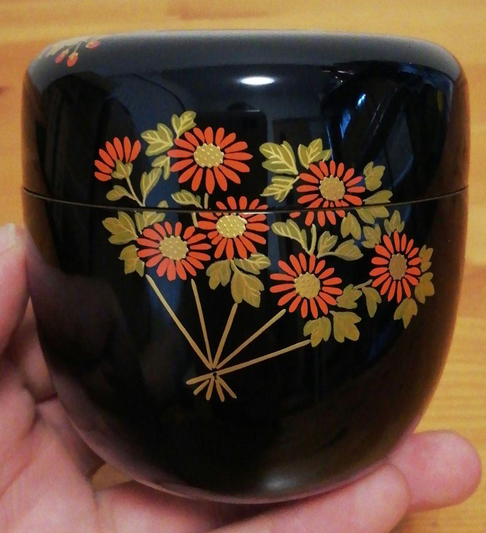 一心斎作　花扇　蒔絵　乾漆　棗　共箱　茶道具