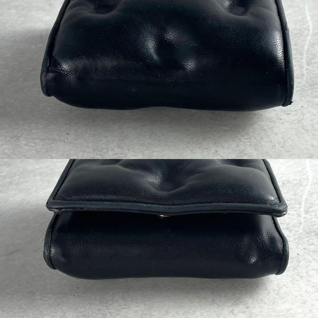 【大人気】マルジェラ 三つ折り財布 エンベロープ プリント カーフスキン 黒