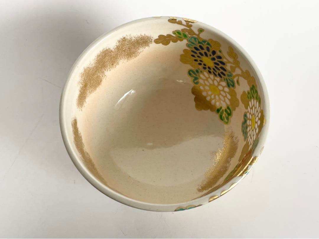 陶芸家　淡海　膳所　陽炎園　ぜぜ　色絵菊茶碗　抹茶碗　共箱