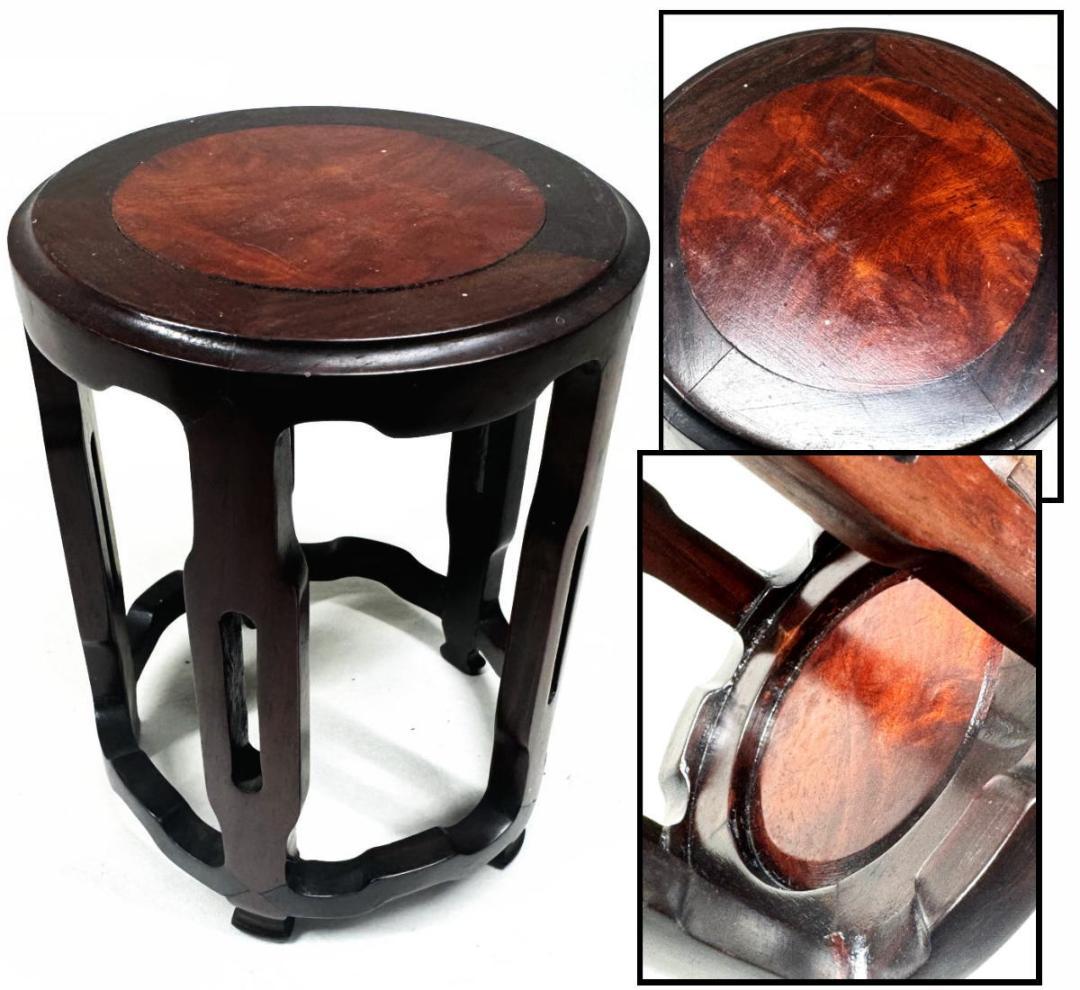 瘤杢 葡萄杢 唐木 透かし彫り小高卓台 玉杢 花梨 花台 華道 WWWT008