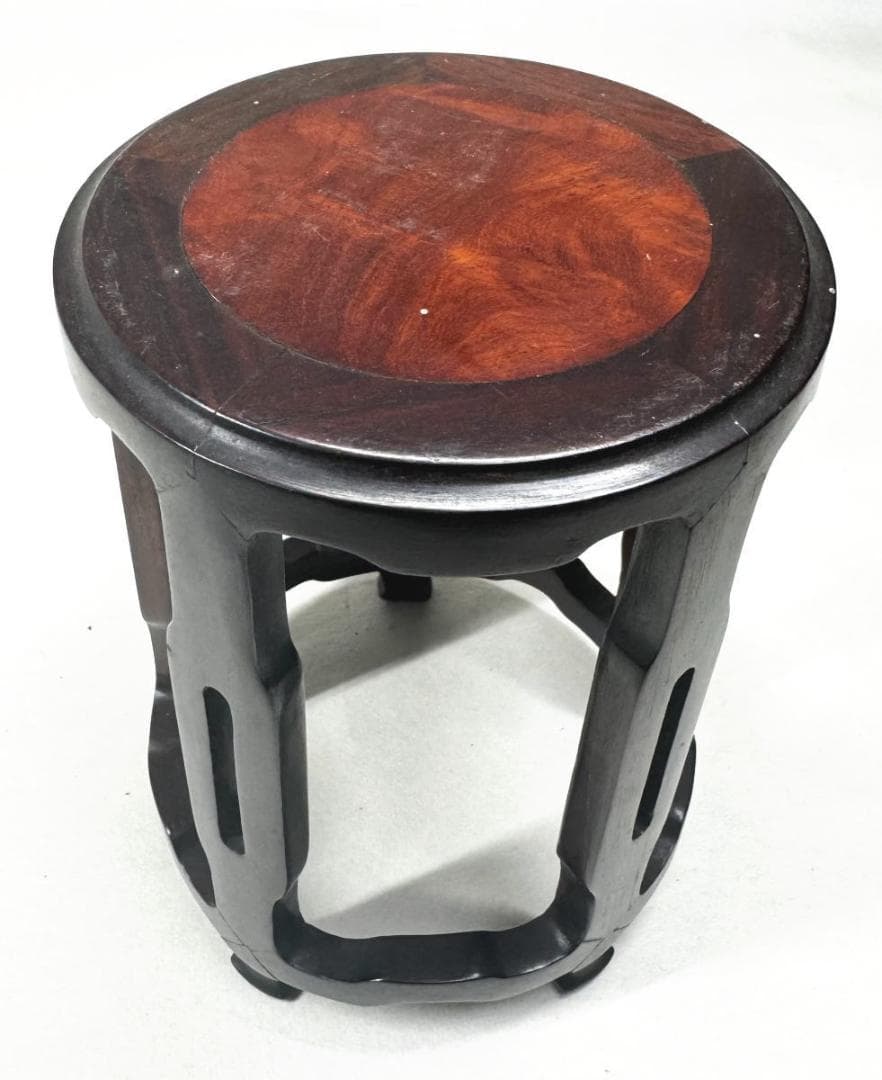 瘤杢 葡萄杢 唐木 透かし彫り小高卓台 玉杢 花梨 花台 華道 WWWT008