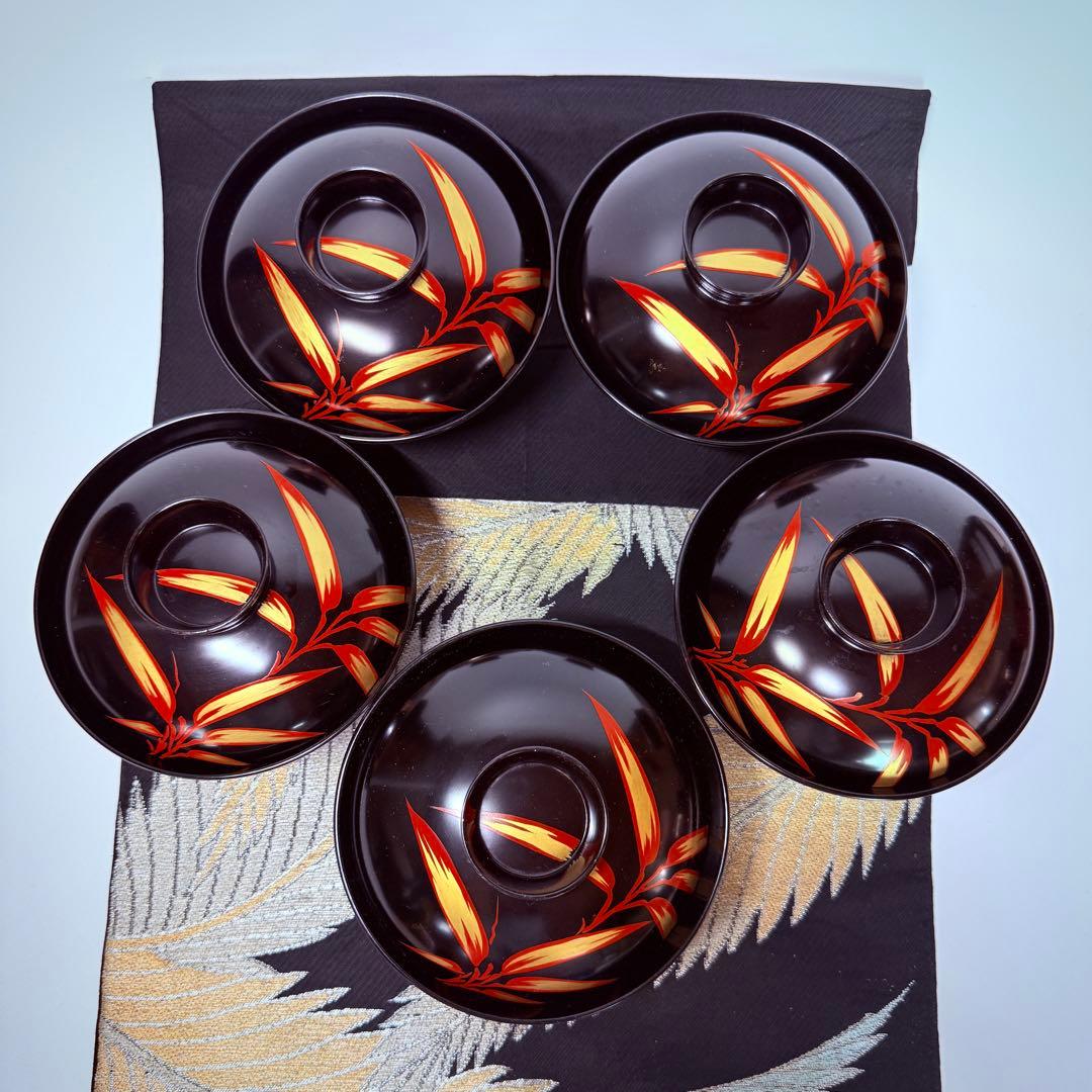 漆器　輪島塗　本蒔絵磨出金彩　木製　蓋付椀　お煮物椀　吸物椀　5客