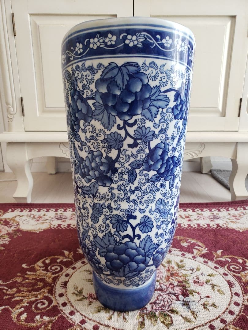 染付 アンティーク 陶器 骨董 浪漫 ガーデニング 花器 フラワーベース 傘立て