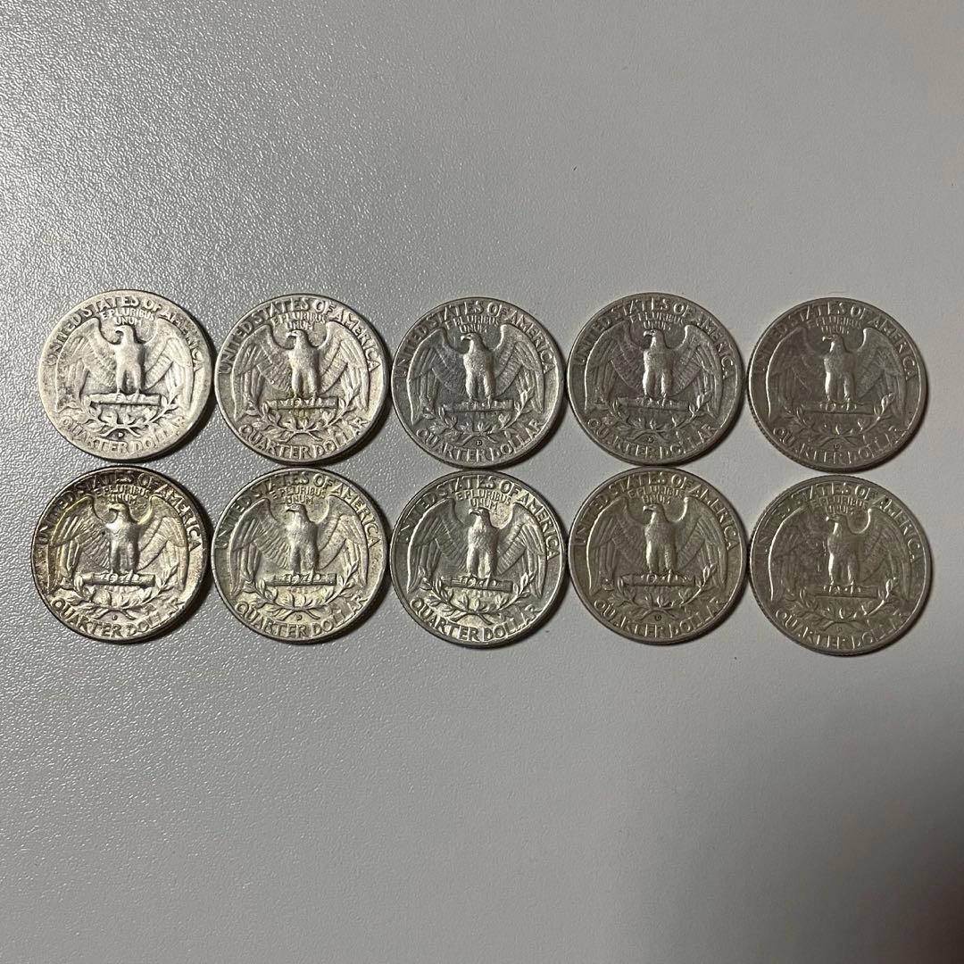 1964年以前のみ 銀製 ワシントンクォーターダラー 25セント硬貨 10枚