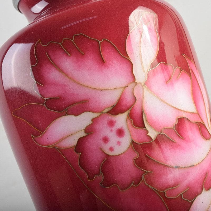 七宝焼　田村七宝工芸　カトレア文　花瓶　共箱　V　R9421