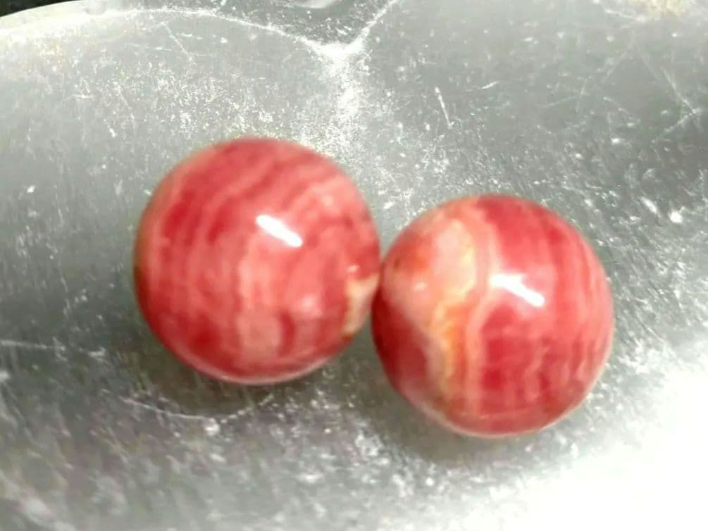 ✴️美品✴️天然インカローズ　ロードクロサイト　丸玉　ビーズ15㎜　２個セット