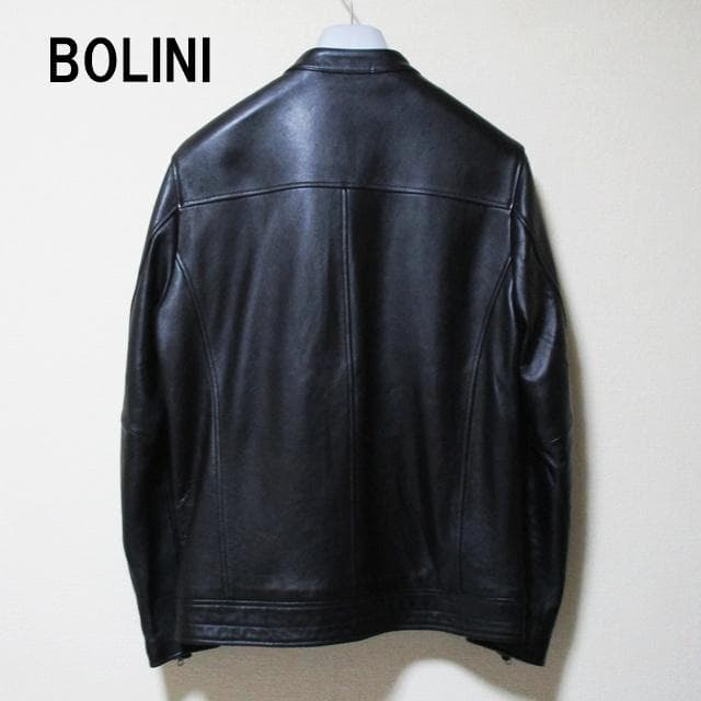シンゲン　BORINI高級ラムレザーシングルライダースジャケット/黒/48