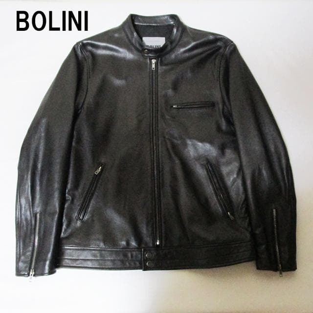 シンゲン　BORINI高級ラムレザーシングルライダースジャケット/黒/48