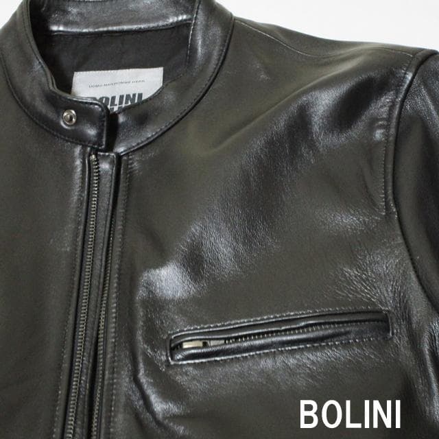 シンゲン　BORINI高級ラムレザーシングルライダースジャケット/黒/48